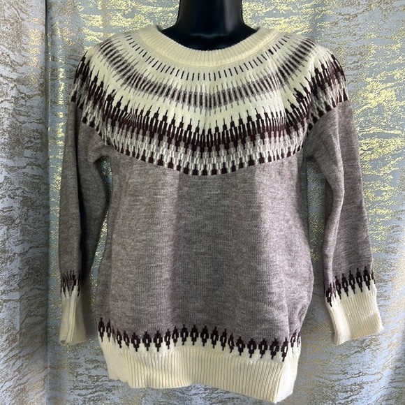 Vintage🧚‍♀️ Fair Isle Sweater Women Long Sleeve Crew Neck Cozy Knit Sweaters - Picture 2 of 8